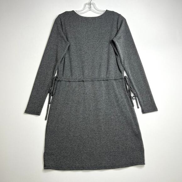 Charles Henry Long Sleeve Cinch Waist Ribbed Knit Dress Gray Womens Small - Picture 6 of 9